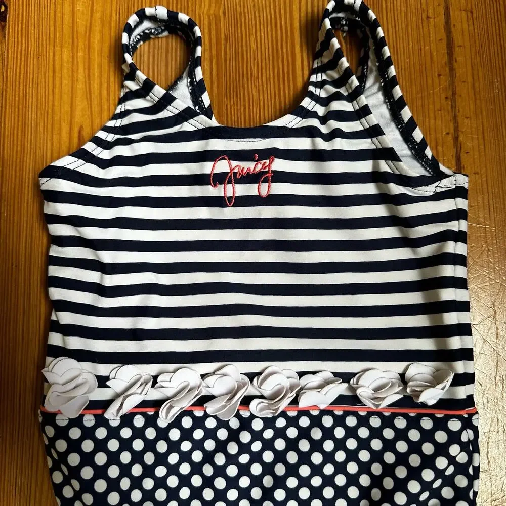 Juicy Couture‎ navy white floral one piece swimsuit SIZE 18/24M - Picture 3 of 4